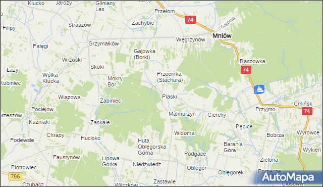 mapa Piaski gmina Mniów, Piaski gmina Mniów na mapie Targeo