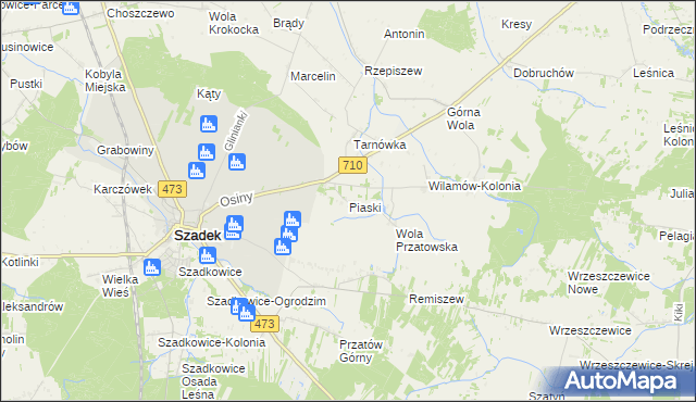 mapa Piaski gmina Szadek, Piaski gmina Szadek na mapie Targeo