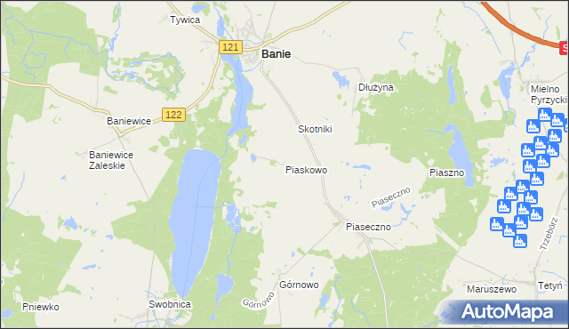 mapa Piaskowo gmina Banie, Piaskowo gmina Banie na mapie Targeo