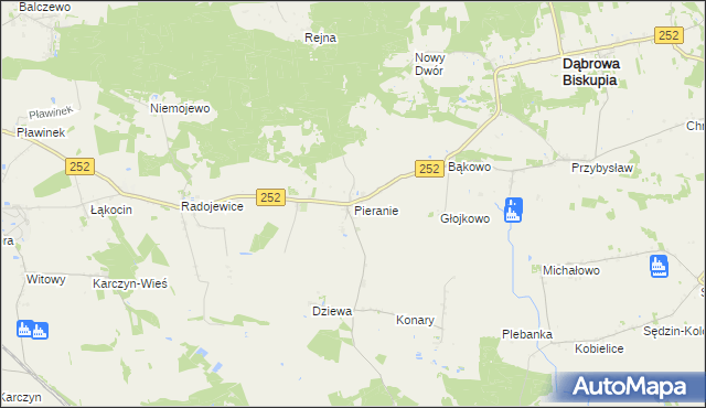 mapa Pieranie gmina Dąbrowa Biskupia, Pieranie gmina Dąbrowa Biskupia na mapie Targeo
