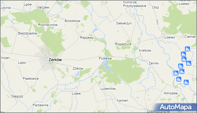 mapa Podlesie gmina Żerków, Podlesie gmina Żerków na mapie Targeo