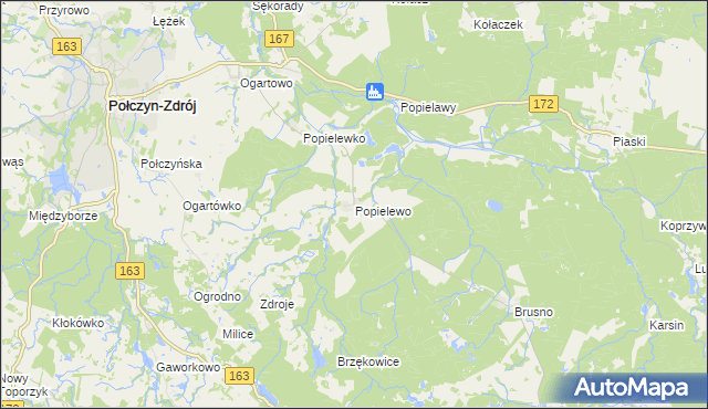 mapa Popielewo gmina Połczyn-Zdrój, Popielewo gmina Połczyn-Zdrój na mapie Targeo
