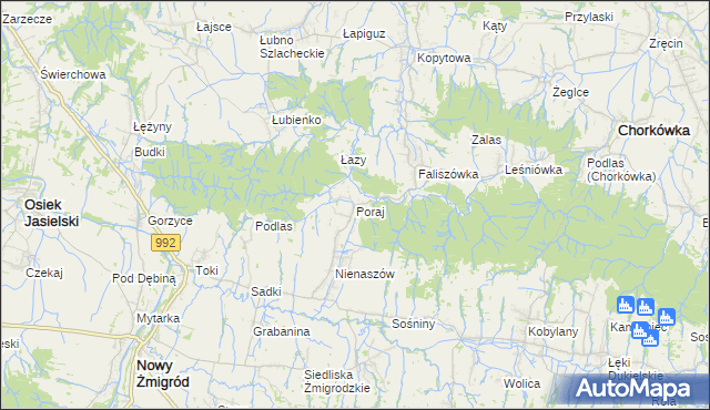 mapa Poraj gmina Chorkówka, Poraj gmina Chorkówka na mapie Targeo