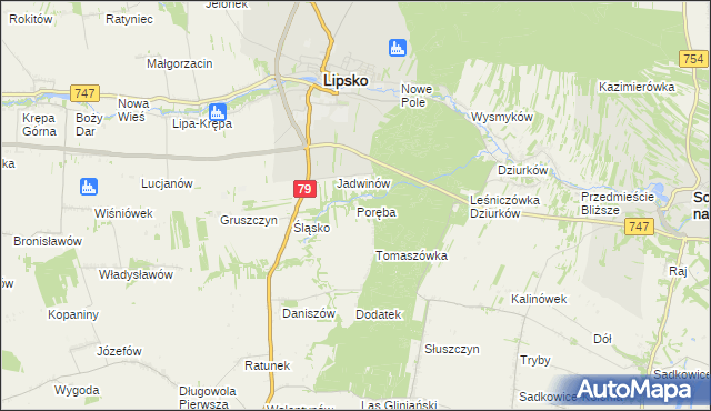 mapa Poręba gmina Lipsko, Poręba gmina Lipsko na mapie Targeo