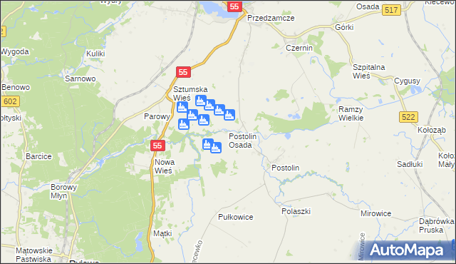 mapa Postolin Osada, Postolin Osada na mapie Targeo