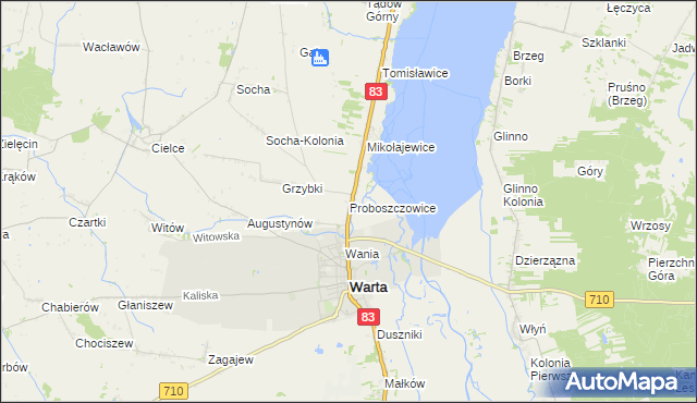 mapa Proboszczowice gmina Warta, Proboszczowice gmina Warta na mapie Targeo