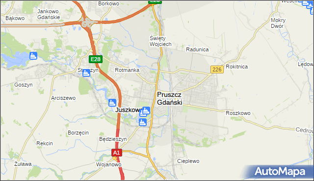 mapa Pruszcz Gdański, Pruszcz Gdański na mapie Targeo
