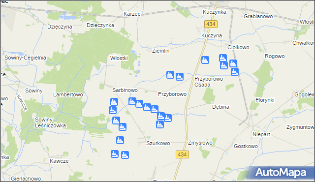 mapa Przyborowo gmina Krobia, Przyborowo gmina Krobia na mapie Targeo