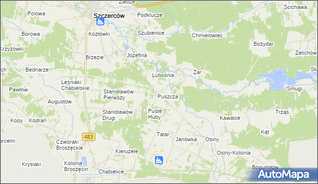 mapa Puszcza Osińska, Puszcza Osińska na mapie Targeo