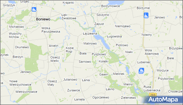 mapa Pyszkowo, Pyszkowo na mapie Targeo