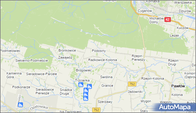 mapa Radkowice gmina Pawłów, Radkowice gmina Pawłów na mapie Targeo