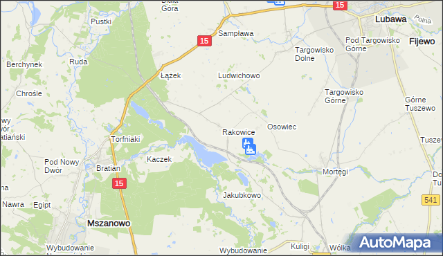 mapa Rakowice gmina Lubawa, Rakowice gmina Lubawa na mapie Targeo