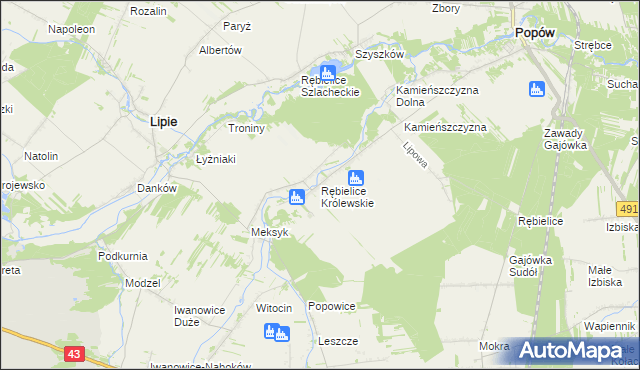mapa Rębielice Królewskie, Rębielice Królewskie na mapie Targeo