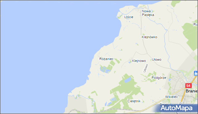 mapa Różaniec gmina Braniewo, Różaniec gmina Braniewo na mapie Targeo
