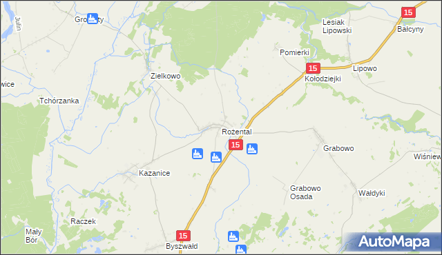 mapa Rożental gmina Lubawa, Rożental gmina Lubawa na mapie Targeo