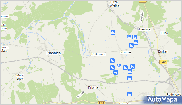 mapa Rutkowice gmina Płośnica, Rutkowice gmina Płośnica na mapie Targeo