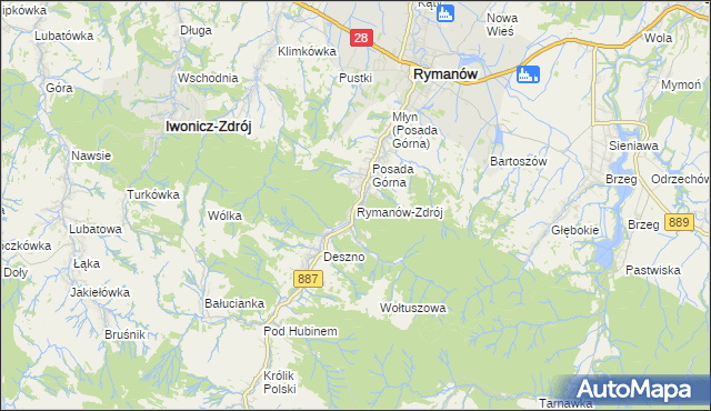 mapa Rymanów-Zdrój, Rymanów-Zdrój na mapie Targeo