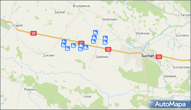 mapa Sadłowo gmina Suchań, Sadłowo gmina Suchań na mapie Targeo