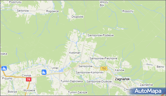 mapa Samsonów-Ciągłe, Samsonów-Ciągłe na mapie Targeo