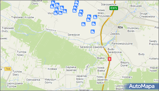 mapa Seredzice-Zawodzie, Seredzice-Zawodzie na mapie Targeo