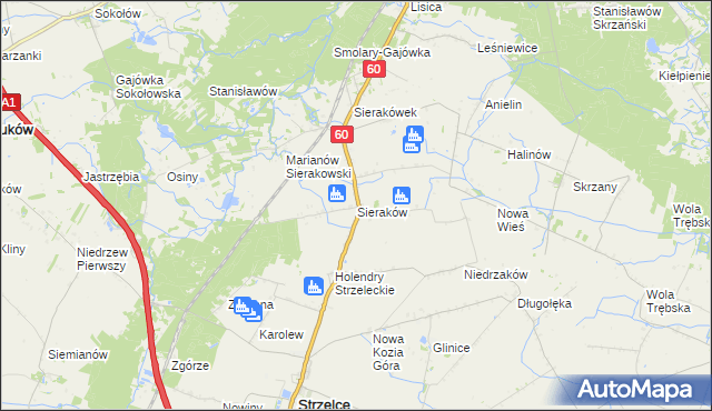 mapa Sieraków gmina Gostynin, Sieraków gmina Gostynin na mapie Targeo