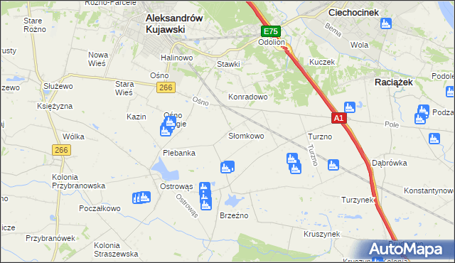 mapa Słomkowo gmina Aleksandrów Kujawski, Słomkowo gmina Aleksandrów Kujawski na mapie Targeo
