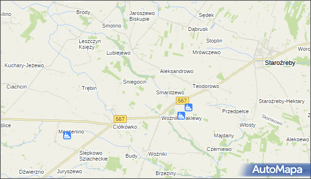 mapa Smardzewo gmina Staroźreby, Smardzewo gmina Staroźreby na mapie Targeo