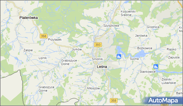 mapa Smolnik gmina Leśna, Smolnik gmina Leśna na mapie Targeo