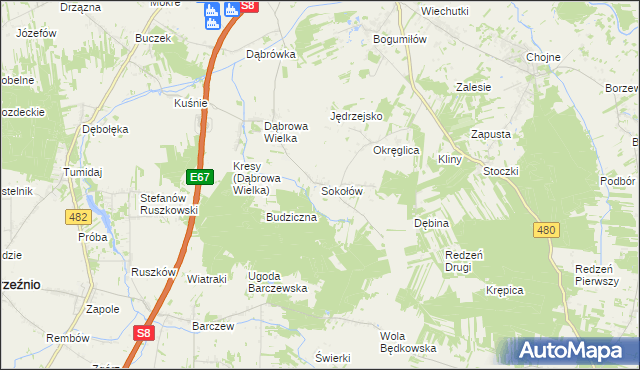 mapa Sokołów gmina Sieradz, Sokołów gmina Sieradz na mapie Targeo