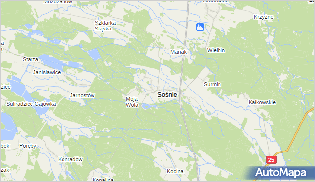 mapa Sośnie powiat ostrowski, Sośnie powiat ostrowski na mapie Targeo