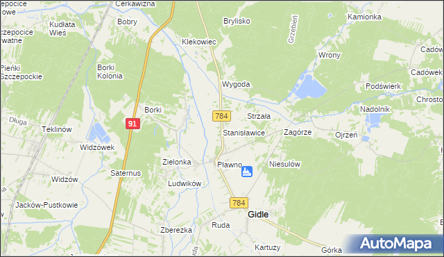 mapa Stanisławice gmina Gidle, Stanisławice gmina Gidle na mapie Targeo