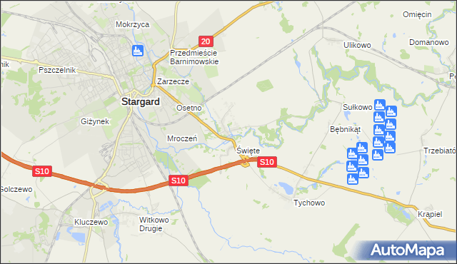 mapa Strachocin gmina Stargard, Strachocin gmina Stargard na mapie Targeo