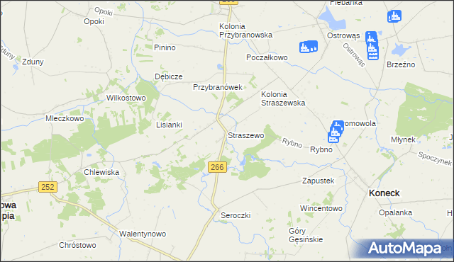 mapa Straszewo gmina Koneck, Straszewo gmina Koneck na mapie Targeo