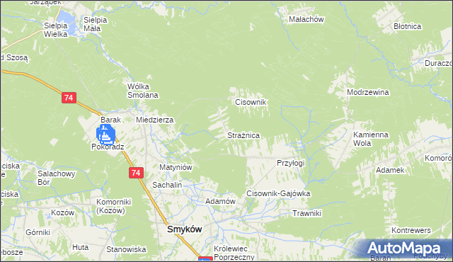 mapa Strażnica gmina Smyków, Strażnica gmina Smyków na mapie Targeo