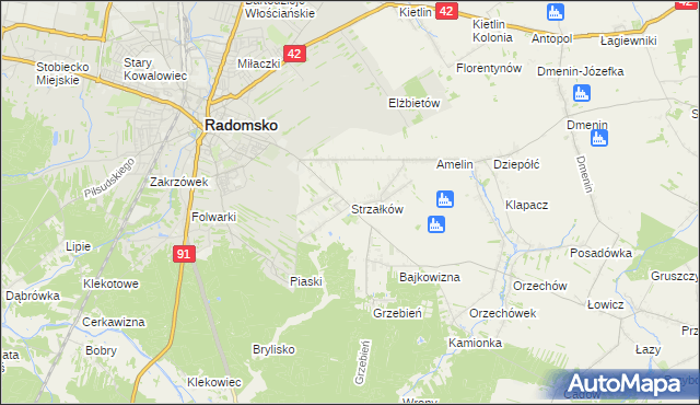 mapa Strzałków gmina Radomsko, Strzałków gmina Radomsko na mapie Targeo