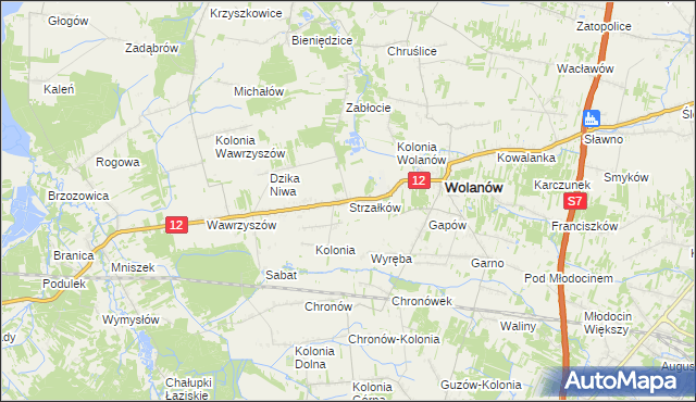 mapa Strzałków gmina Wolanów, Strzałków gmina Wolanów na mapie Targeo