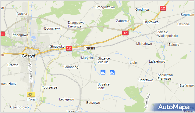mapa Strzelce Wielkie gmina Piaski, Strzelce Wielkie gmina Piaski na mapie Targeo