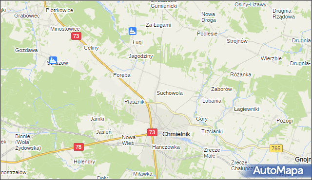 mapa Suchowola gmina Chmielnik, Suchowola gmina Chmielnik na mapie Targeo