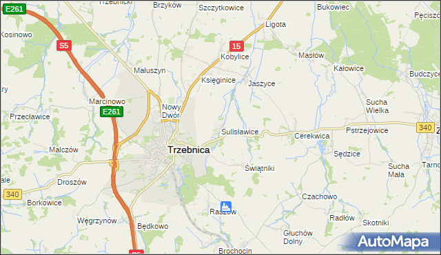 mapa Sulisławice gmina Trzebnica, Sulisławice gmina Trzebnica na mapie Targeo