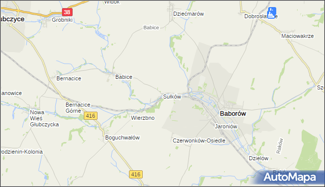 mapa Sułków gmina Baborów, Sułków gmina Baborów na mapie Targeo