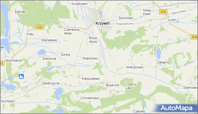 mapa Teklimyśl gmina Krzywiń, Teklimyśl gmina Krzywiń na mapie Targeo