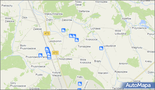 mapa Tomaszew gmina Szadek, Tomaszew gmina Szadek na mapie Targeo