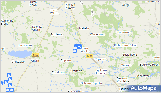 mapa Turza Wielka gmina Brudzeń Duży, Turza Wielka gmina Brudzeń Duży na mapie Targeo