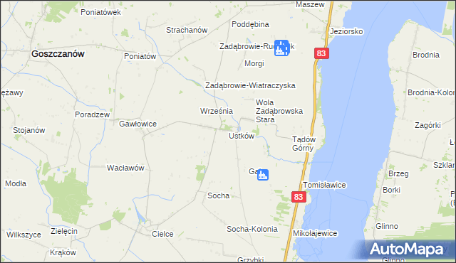 mapa Ustków gmina Warta, Ustków gmina Warta na mapie Targeo