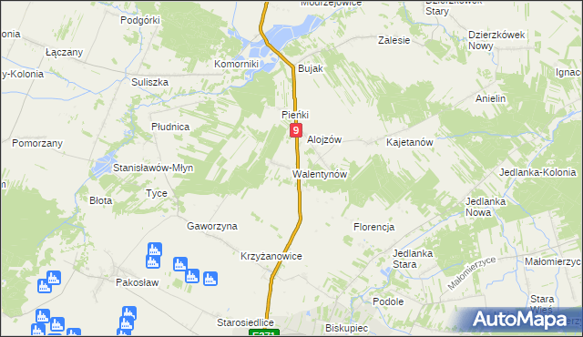 mapa Walentynów gmina Iłża, Walentynów gmina Iłża na mapie Targeo