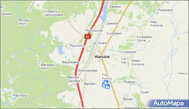 mapa Warlubie, Warlubie na mapie Targeo