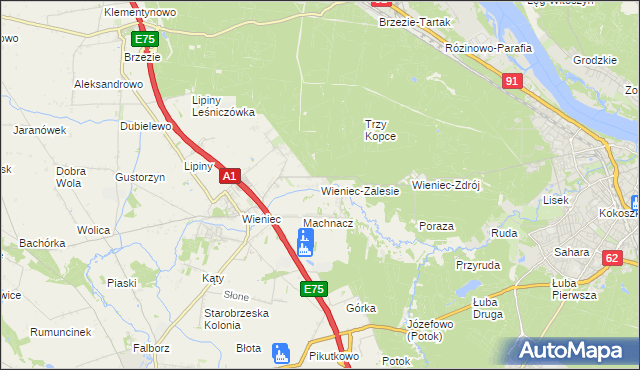 mapa Wieniec-Zalesie, Wieniec-Zalesie na mapie Targeo