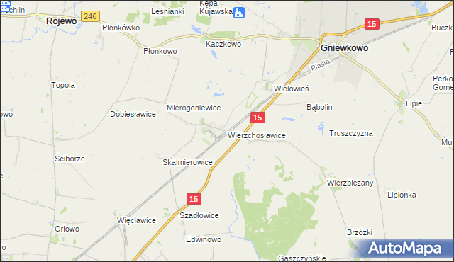 mapa Wierzchosławice gmina Gniewkowo, Wierzchosławice gmina Gniewkowo na mapie Targeo