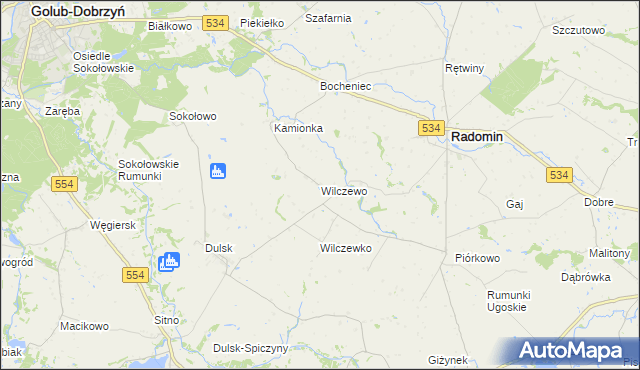 mapa Wilczewo gmina Radomin, Wilczewo gmina Radomin na mapie Targeo