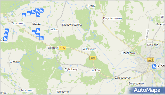 mapa Wilczkowo gmina Gryfice, Wilczkowo gmina Gryfice na mapie Targeo